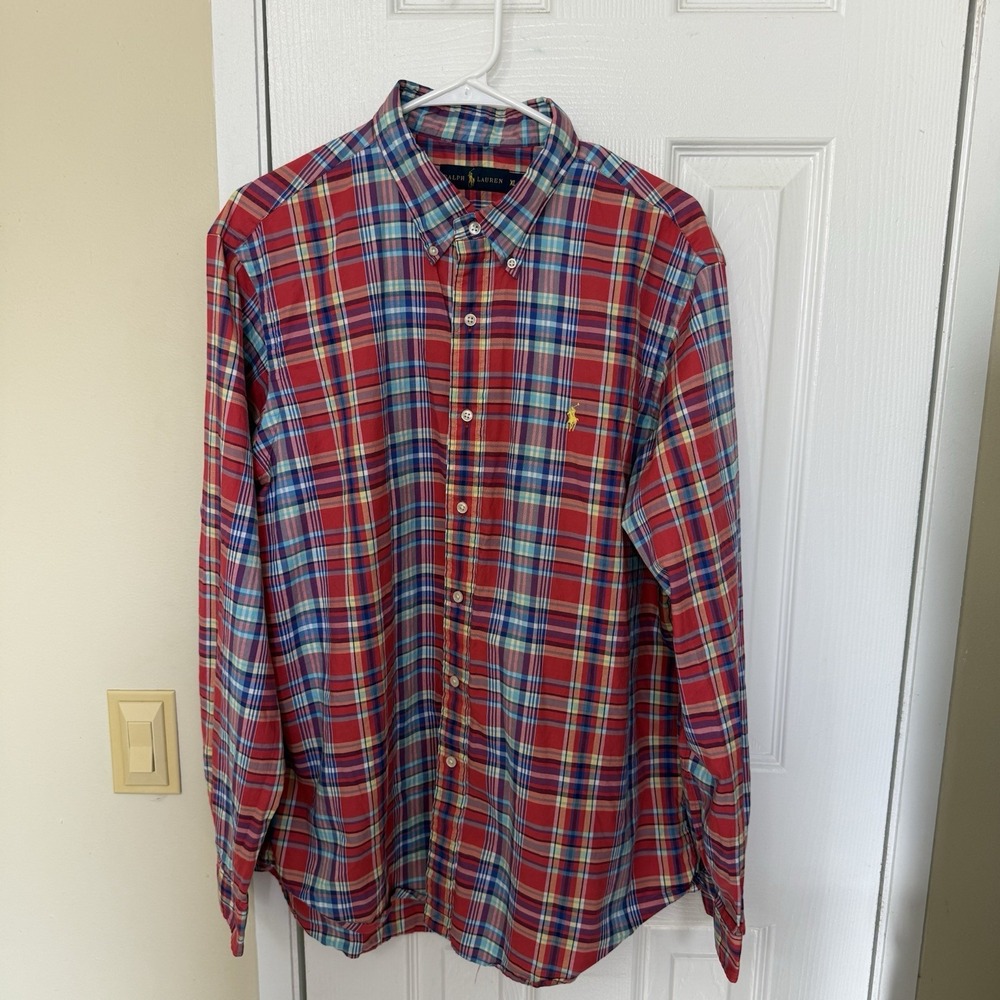 Ralph Lauren Mens Plaid Long Sleeve Button Down Shirt XL Multi Color Pony logo